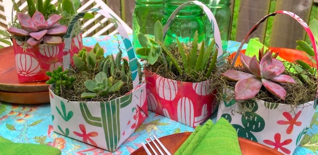 DIY Paper Basket Centerpiece with Succulents