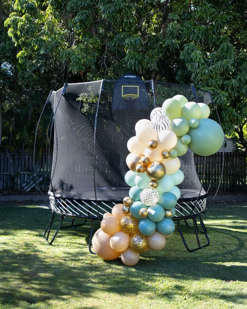 Balloon Garland styled on Trampoline for backyard party