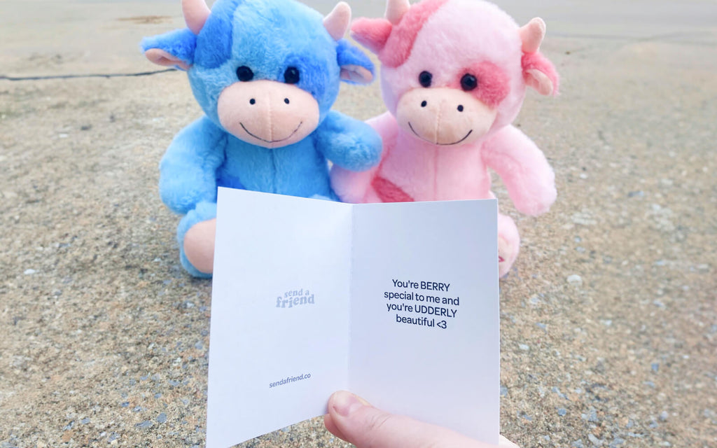 berry cow stuffed animals with note card
