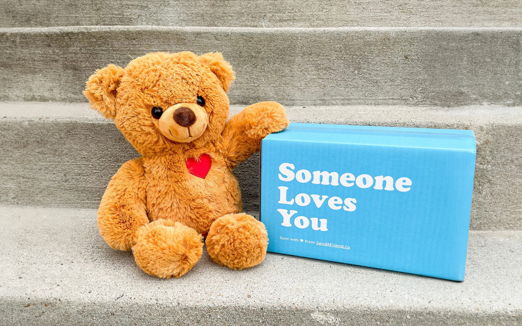 toby the teddy bear with someone loves you box