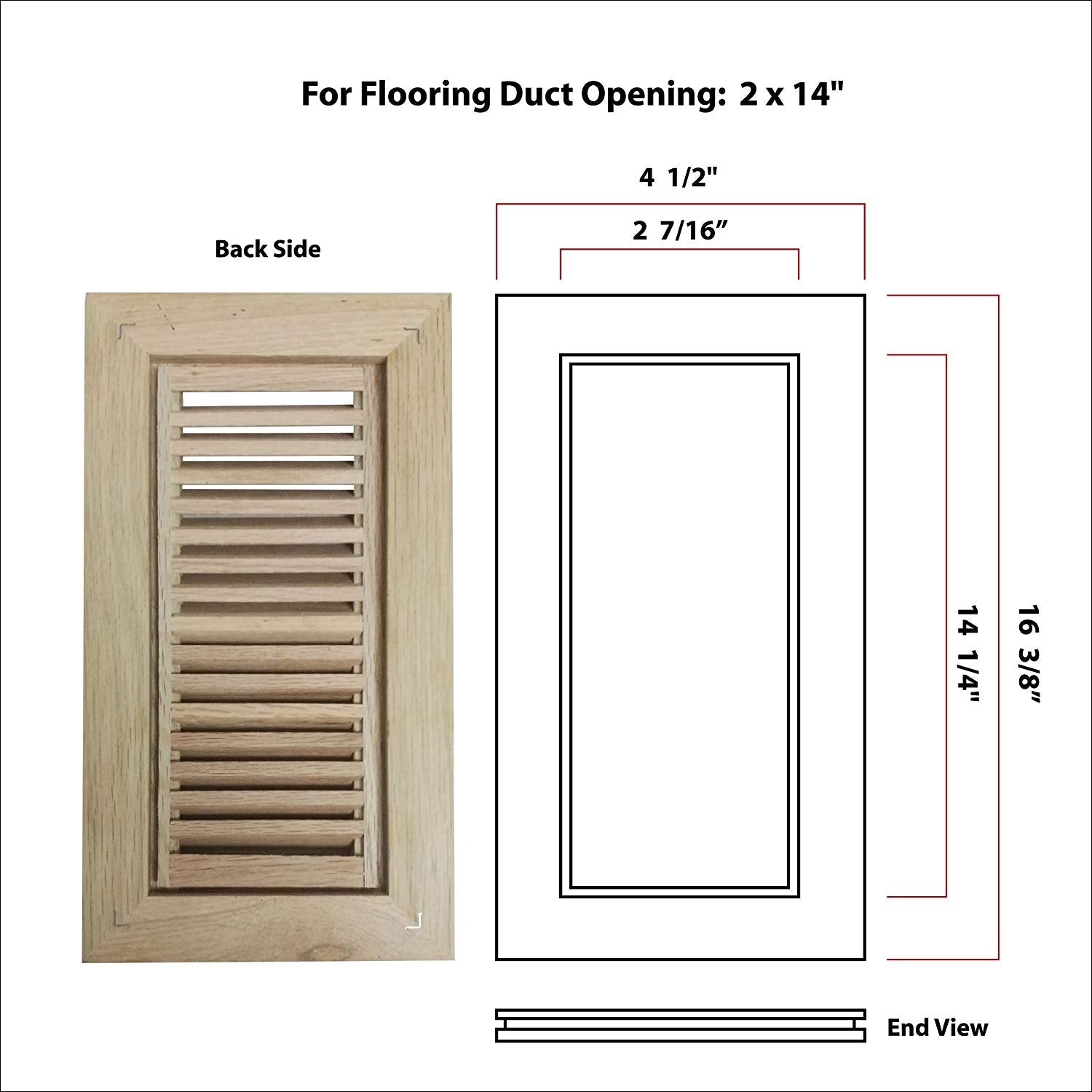 Red Oak Flush Mount Floor Register Vents With Frame Unfinished