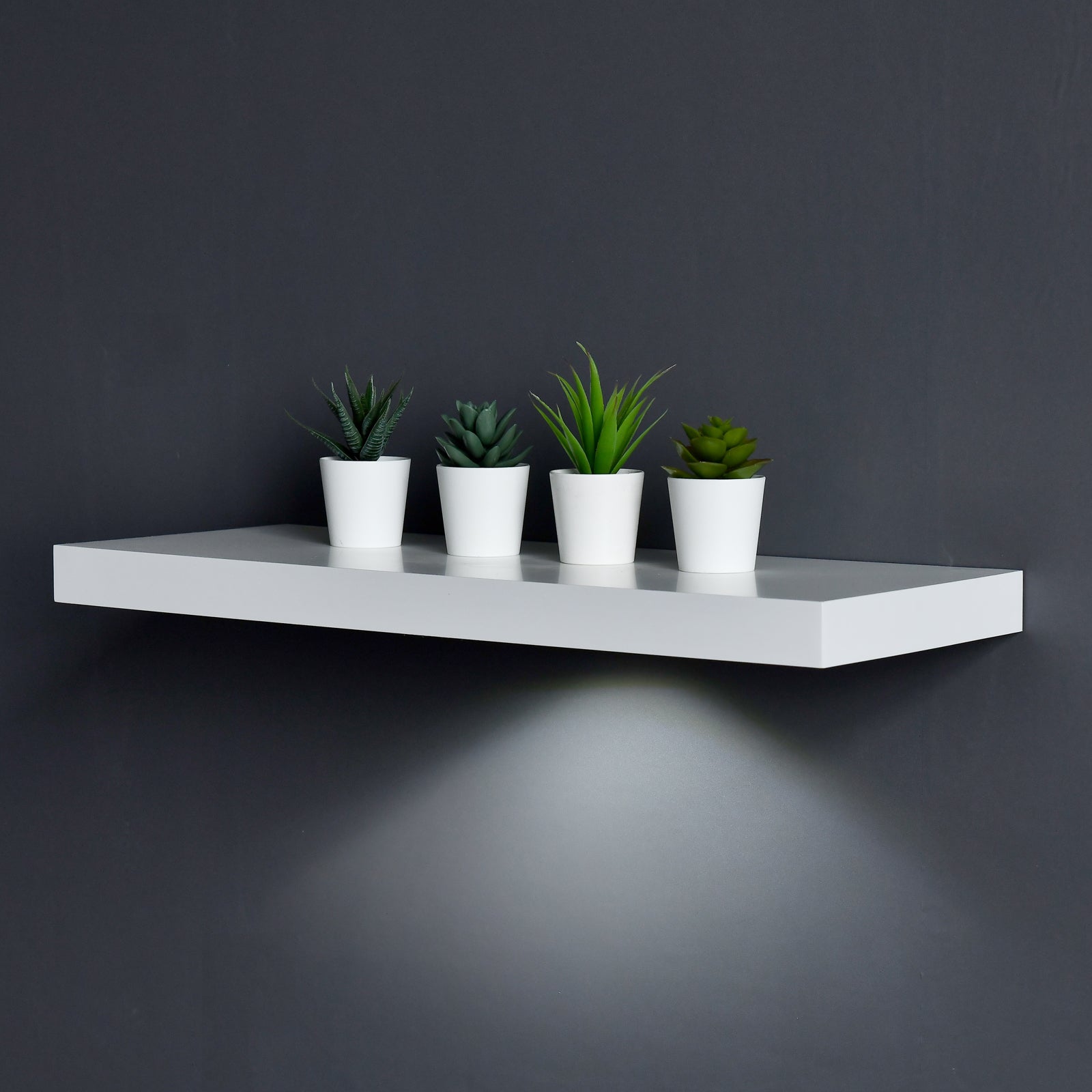 White Floating Shelf with Touch-Sensing Battery Powered ...