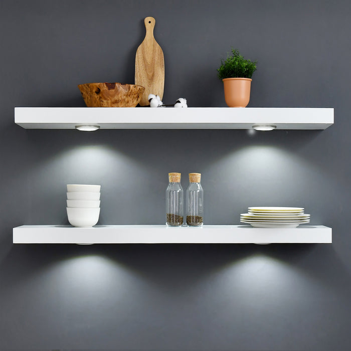 WELLAND White Floating Shelf with Touch-Sensing Battery Powered LED