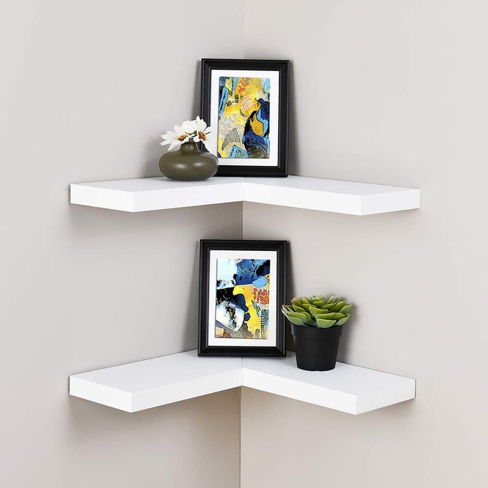 WELLAND Wall Mounted Display Shelves Floating Corner Shelf, Set of 2 ...