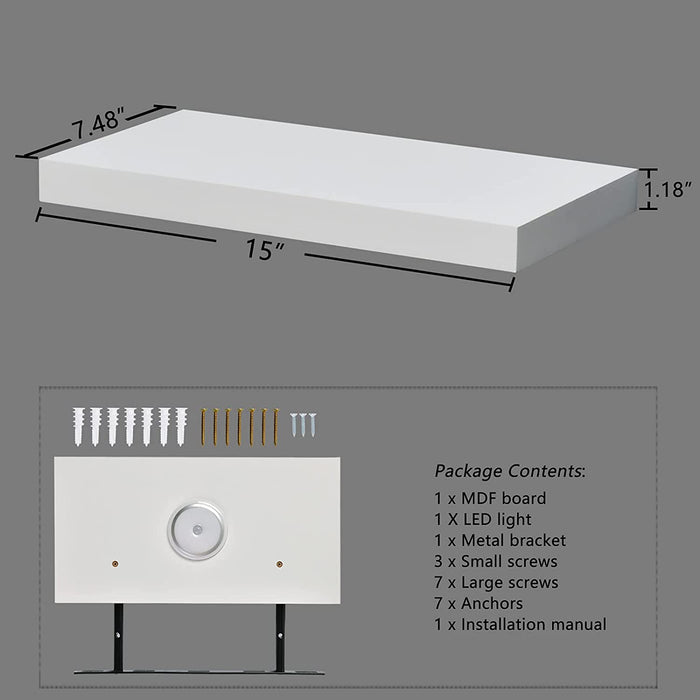 WELLAND White Floating Shelf with Touch-Sensing Battery Powered LED ...