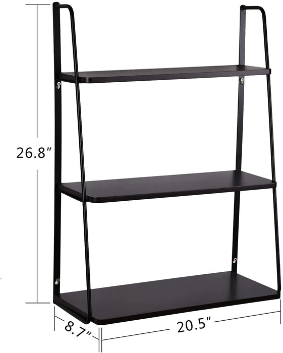 WELLAND 3-Tier Display Ladder Wall Mounted Shelf, 20.5"L x 8.06"W x 16.34"H, White/Espresso
