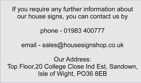 Contact details for House Sign Shop