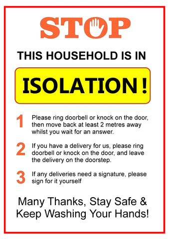 Image of the Covid-19 self isolation poster to be printed out by customers