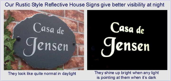 Reflective house plaque from the rustic slate style collection