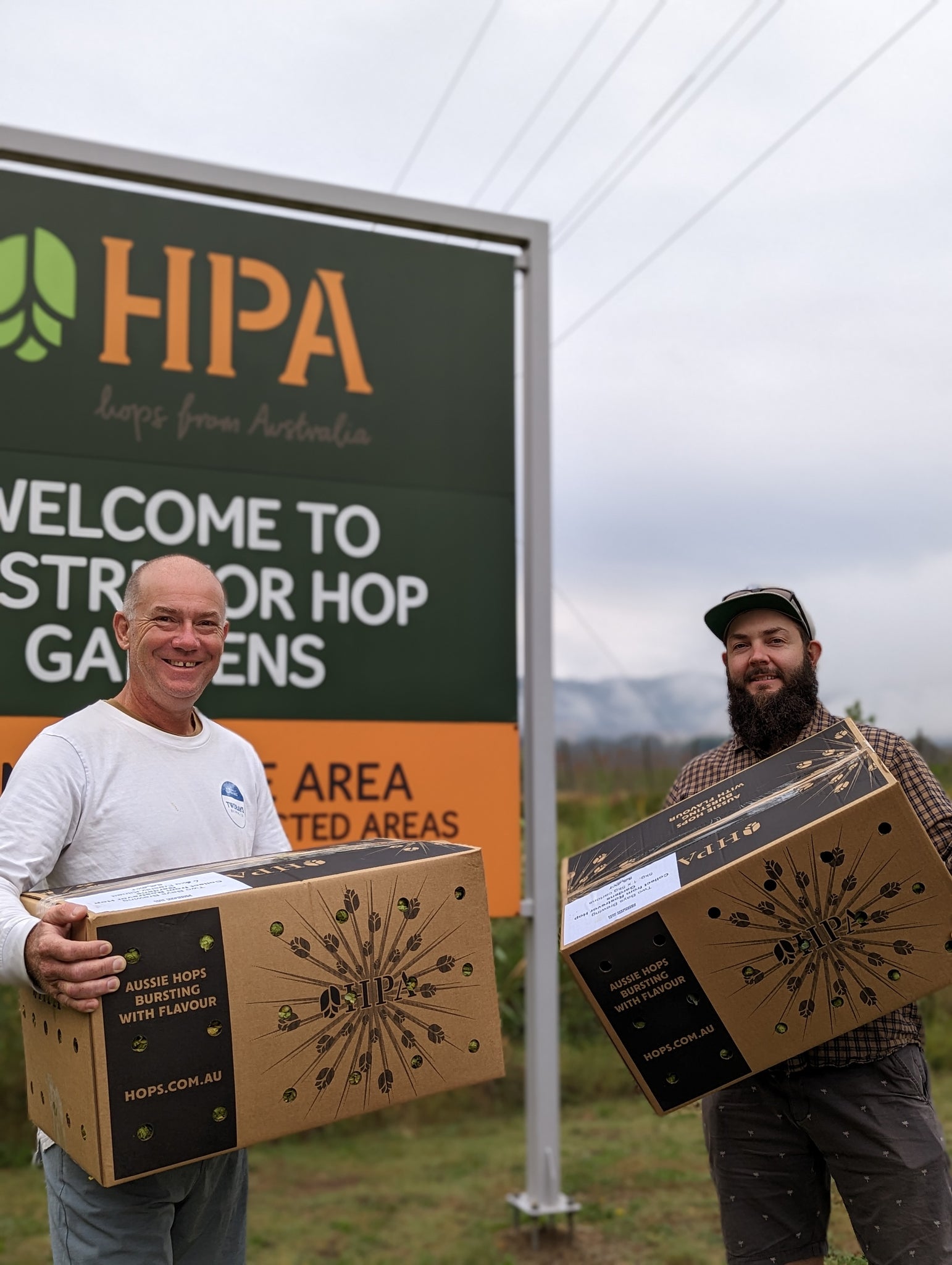 Kristian and Richard with Fresh Galaxy hops for our wet hop IPA