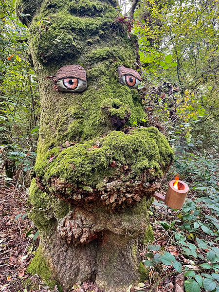 wise old tree man sculpture installation woods uk artwork syd painting  oak