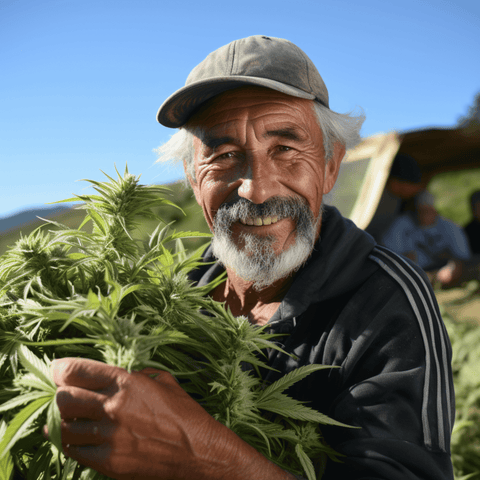 Farmer holding hemp plant