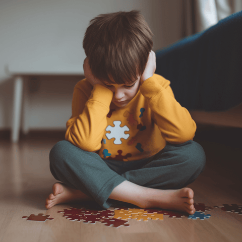 child with autism trying solve a puzzle