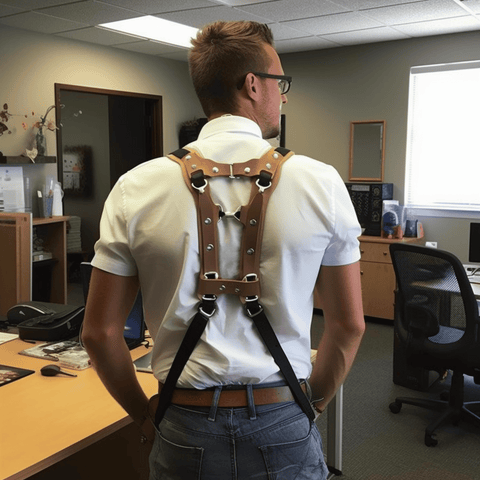 guy wearing back support brace in the office