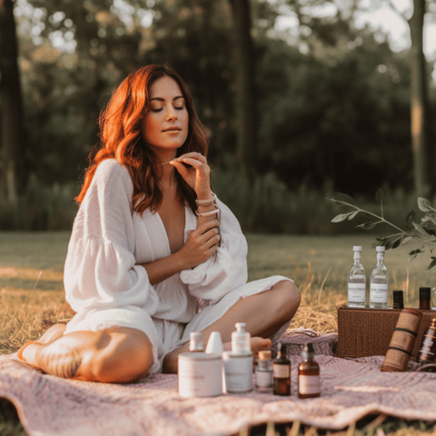 woman with different essentials around her