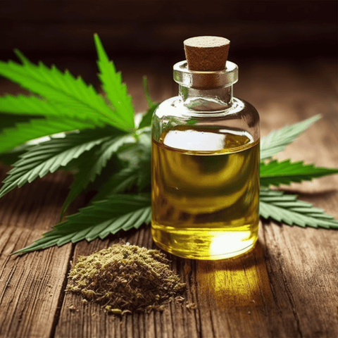 hemp seed oil with cannabis and hemp leaf