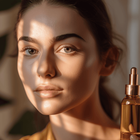 woman modeling a hemp seed oil for face