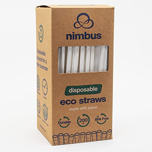 Nimbus Paper Straws | Individually Wrapped Eco Friendly Straw | Disposable, Biodegradable & Compostable | Durable Use in Hot & Cold Drinks | 200 Count | 7.75"