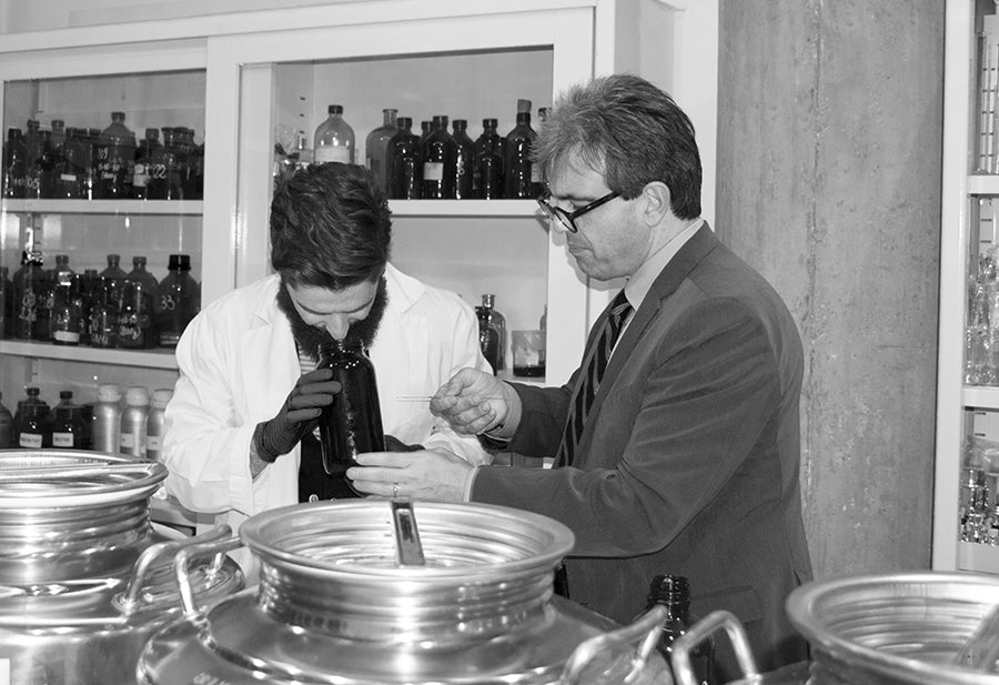 Miguel Matos and Brunello Acampora at Acampora Profumi Olfactory Lab