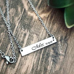 Mrs. Wedding date bar necklace