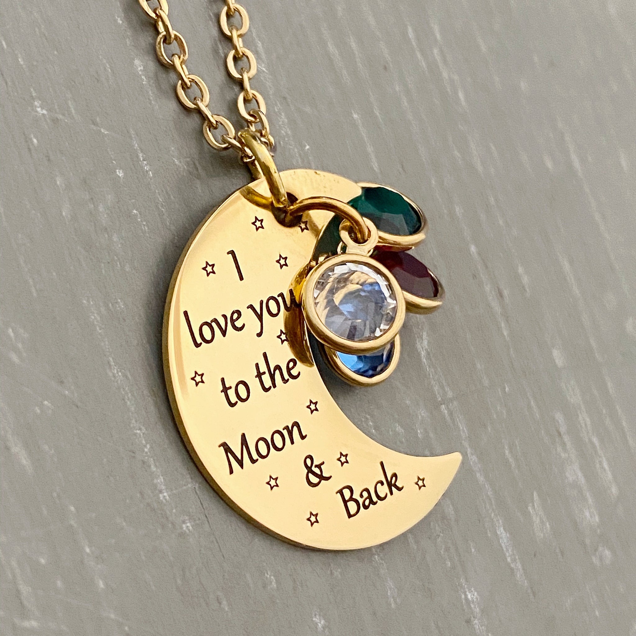 I Love You To The Moon And Back Mother S Birthstone Necklace Stamps Of Love