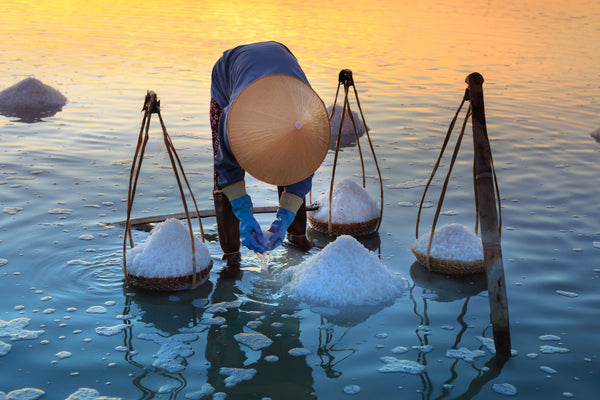 extracción manual de sal de mar