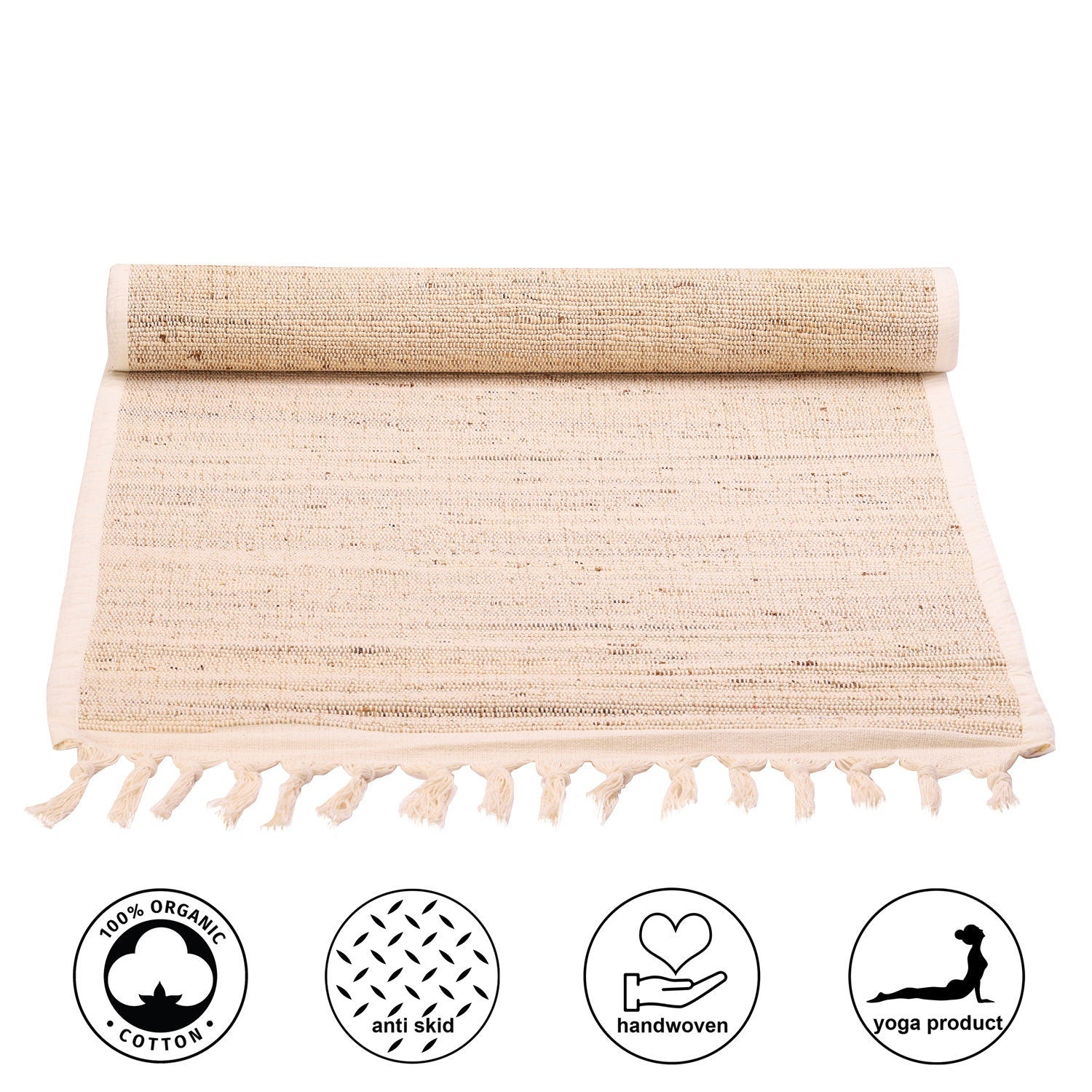 Yogasana Cotton Yoga Mat Eco Friendly Hand Woven - Yoga Rug - Thick Non  Slip Exercise & Fitness Mat for Home Workouts (24” W x 72” L x 5mm Thick)