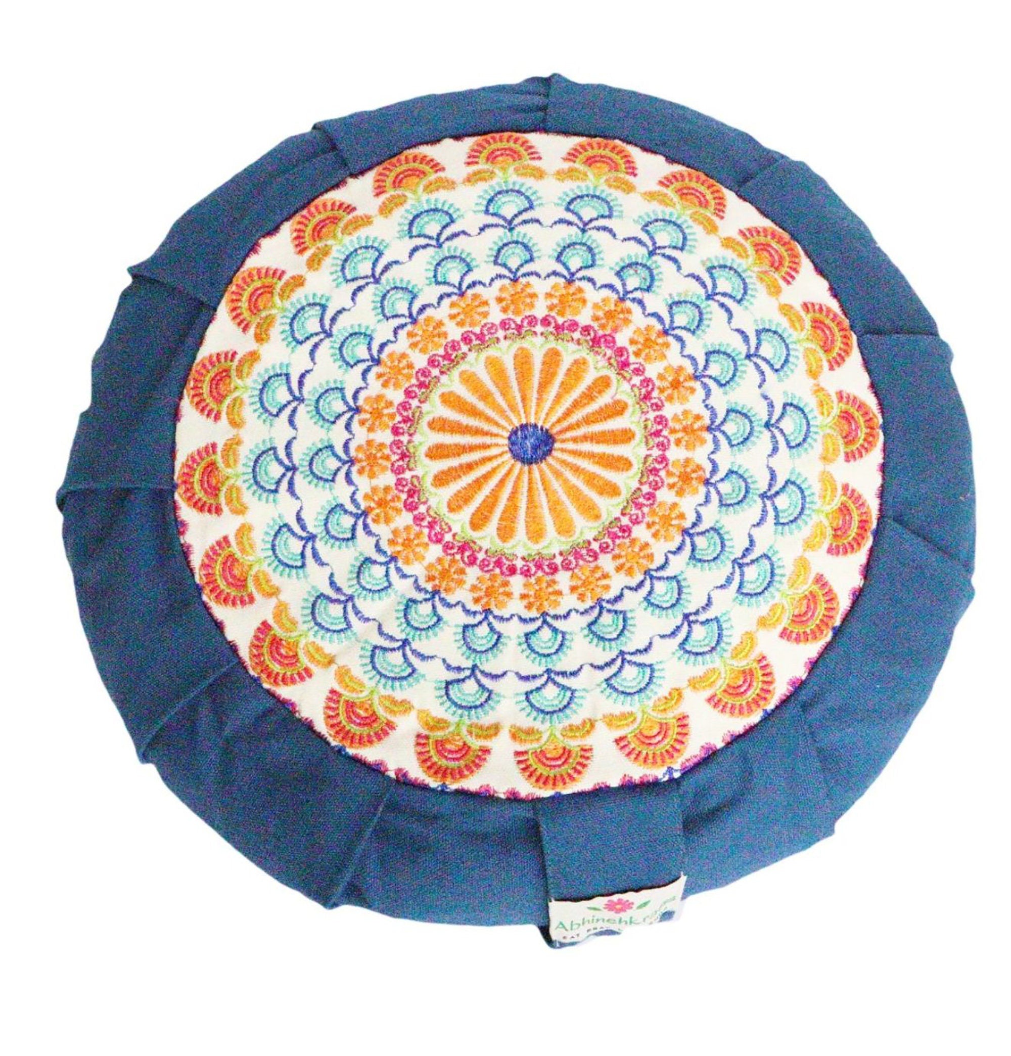 Embroidered Round Portable Meditation Cushion, Zafu Yoga Pillow - Peri -  YogaKargha