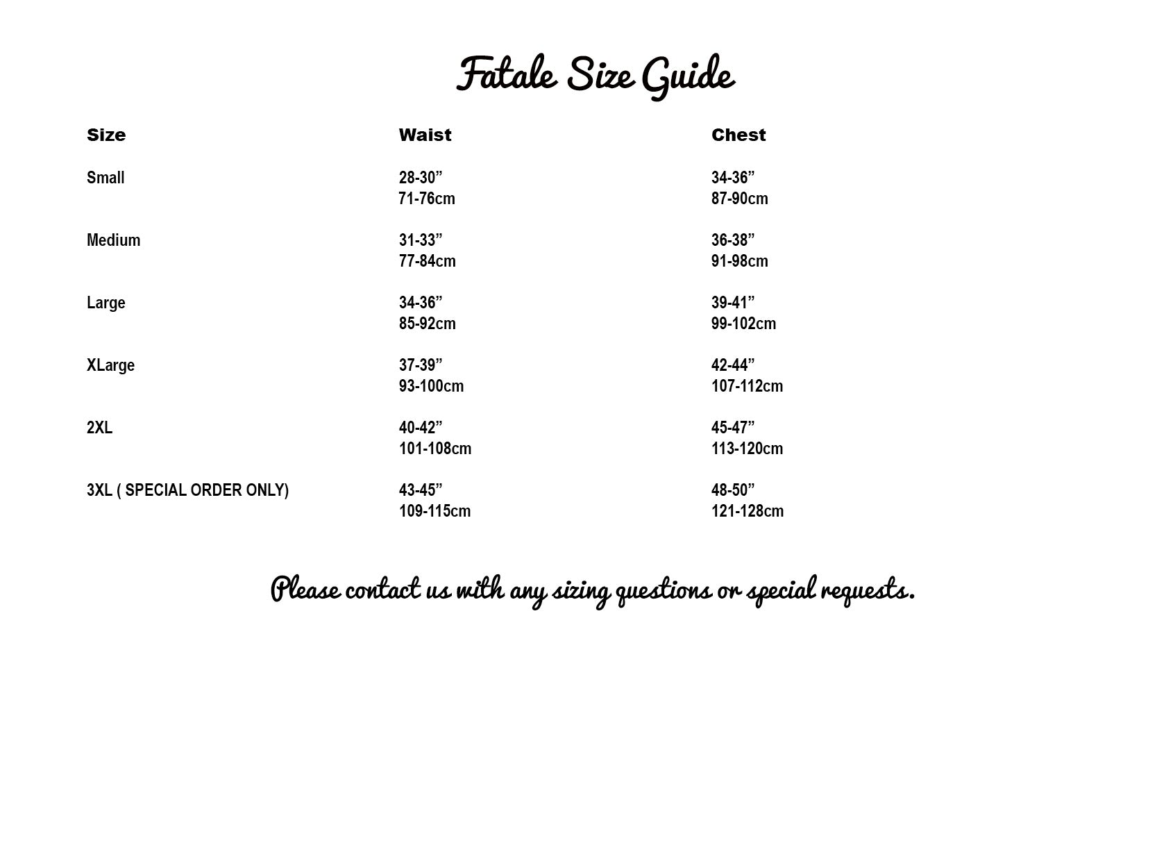 Size Guide – Fatale Design