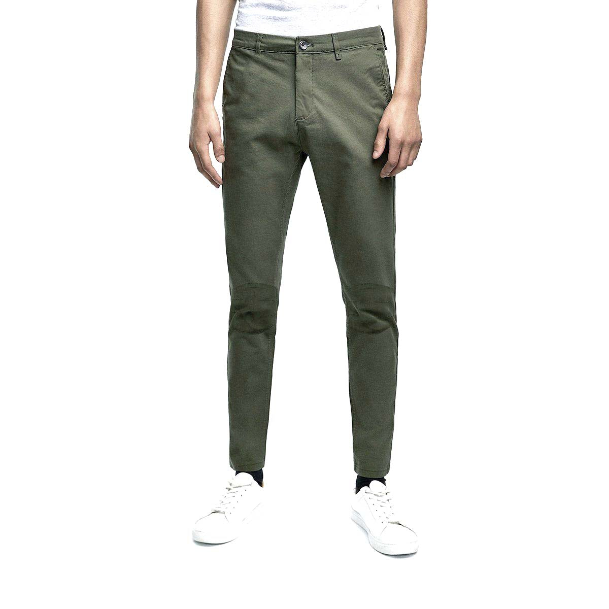 MEN'S OLIVE 'SKINNY FIT' KNEE PATCHED 