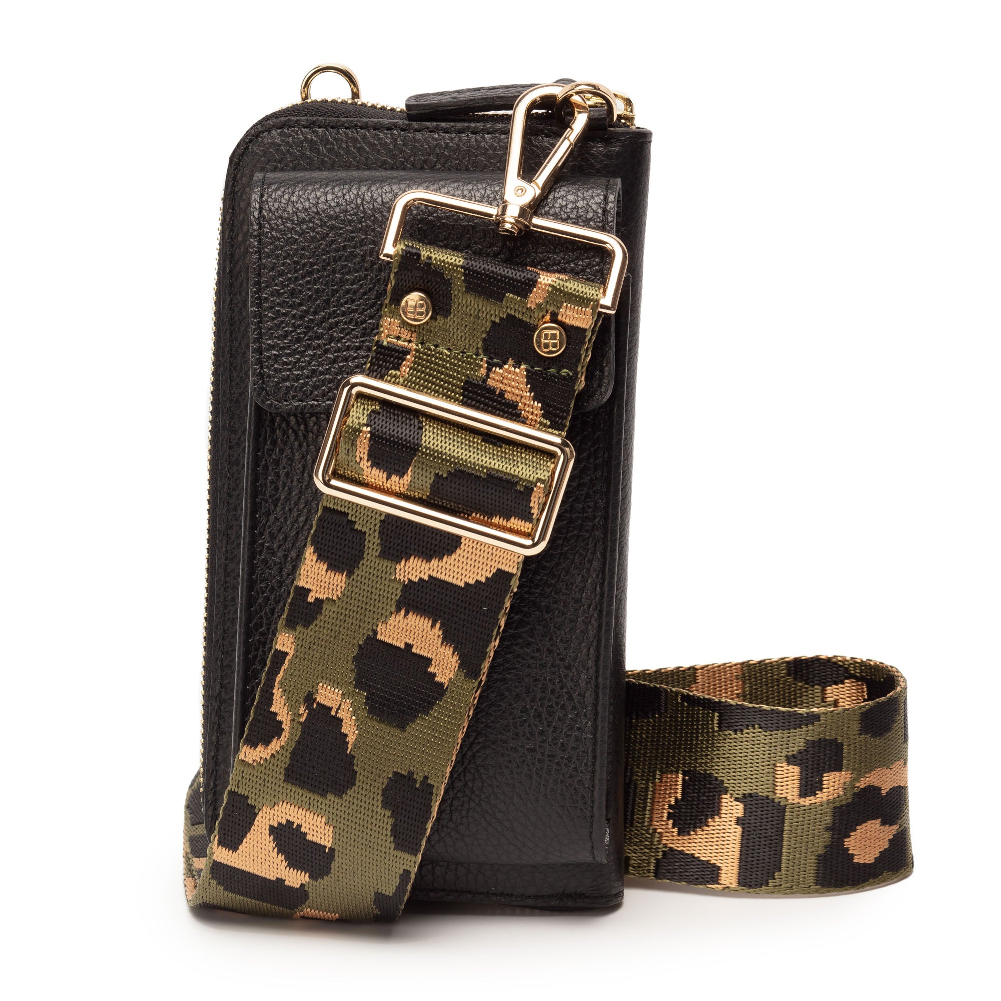 Image of Phonebag Black (Olive Leopard strap)