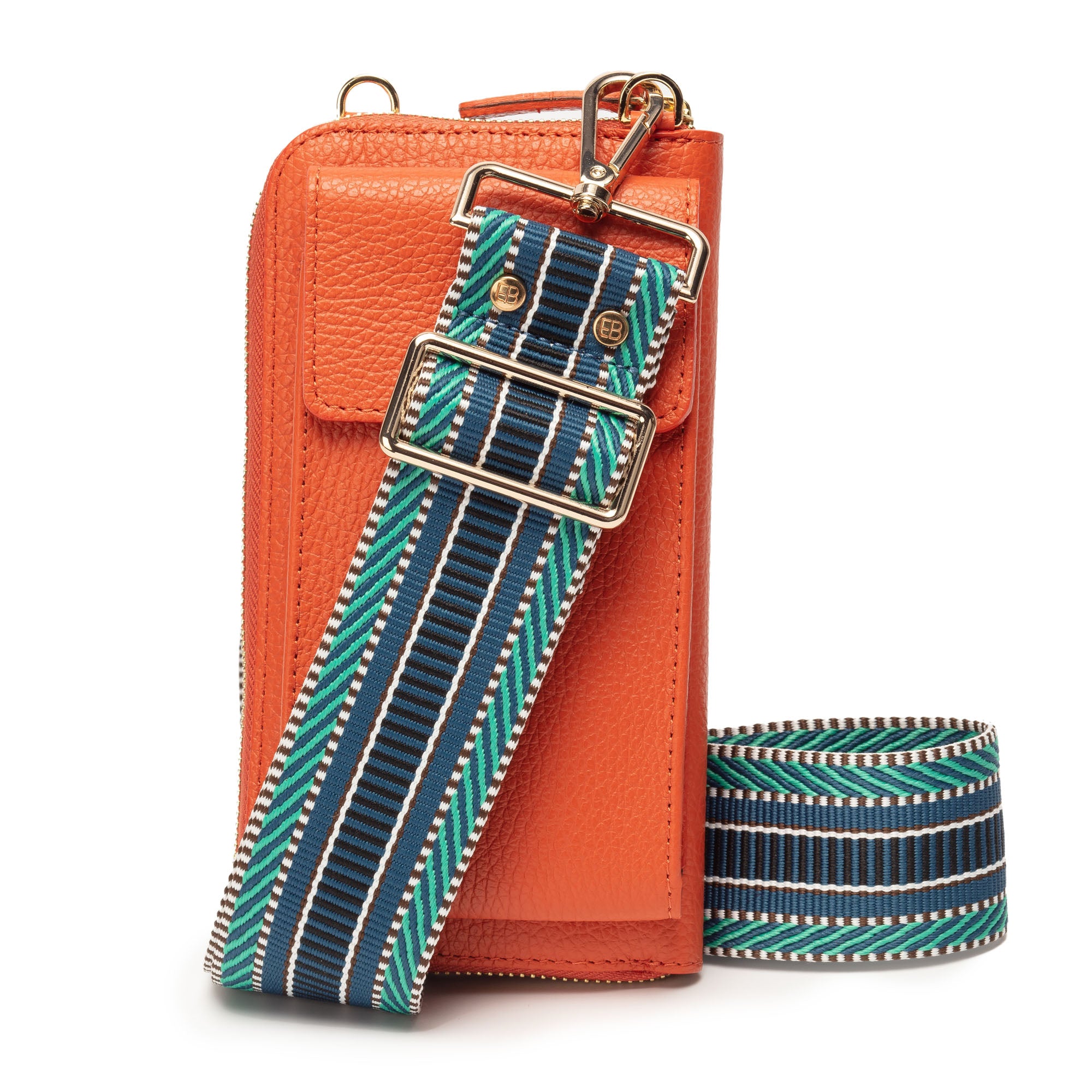 Image of Phonebag Orange (Blue Aztec strap)