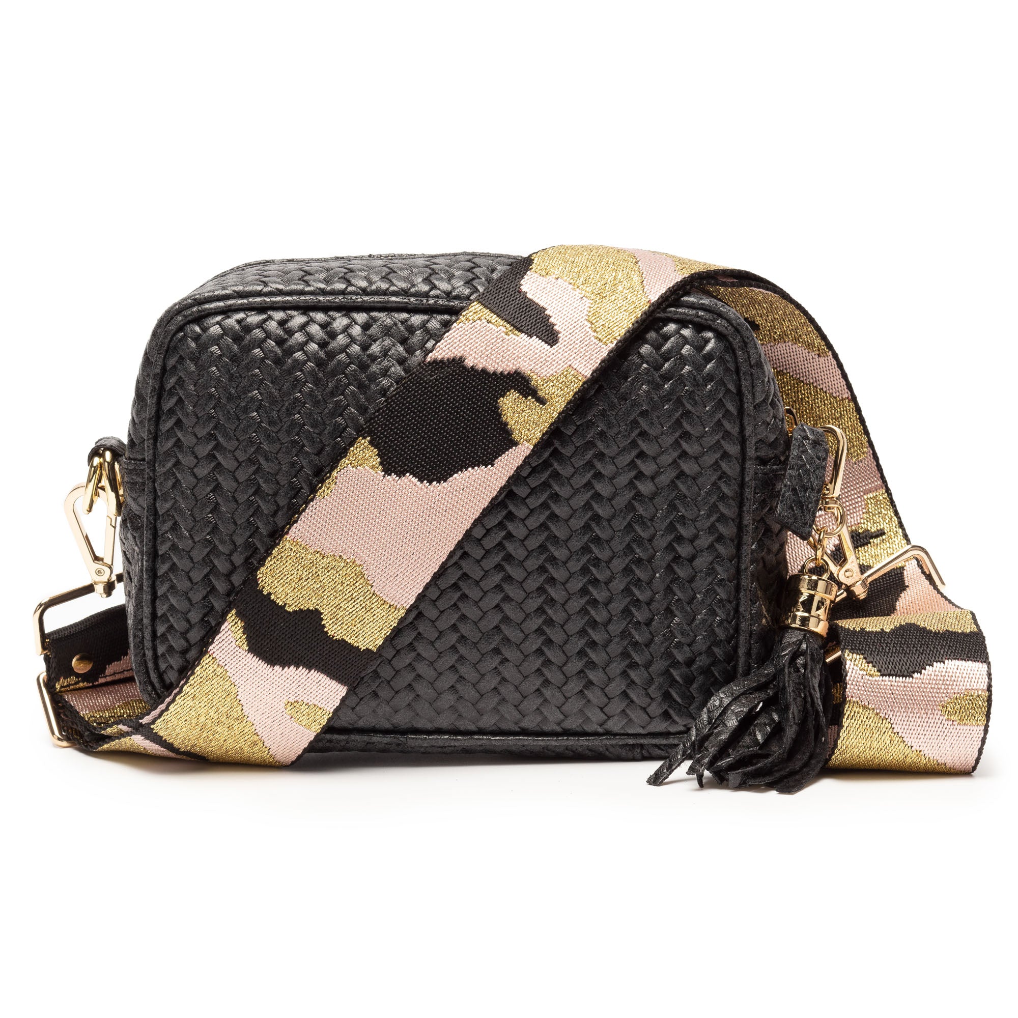 Image of Woven Crossbody Black (Pink Camouflage Strap)