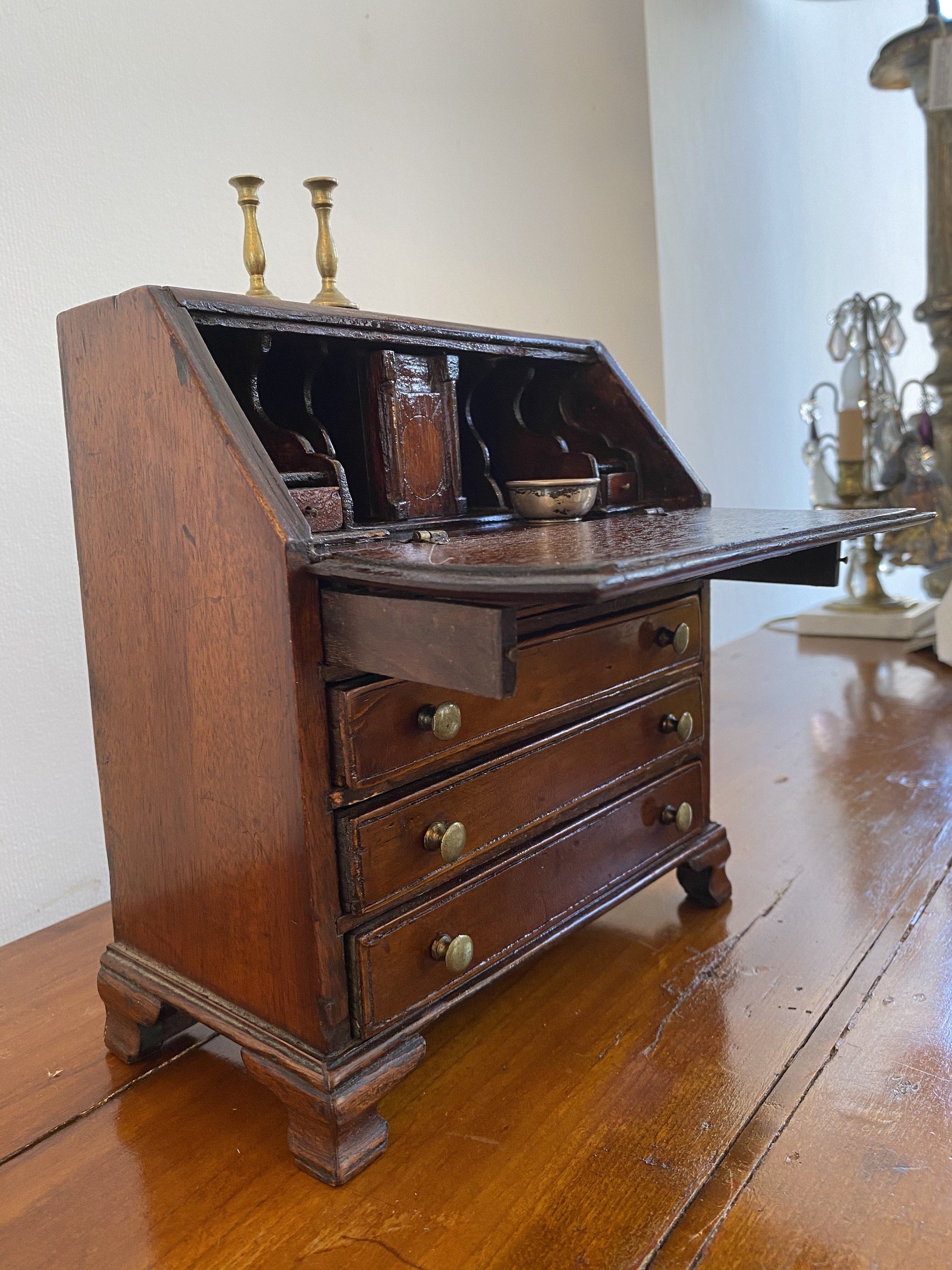 Miniature drop front secretary desk, early 19th Century   Helen 