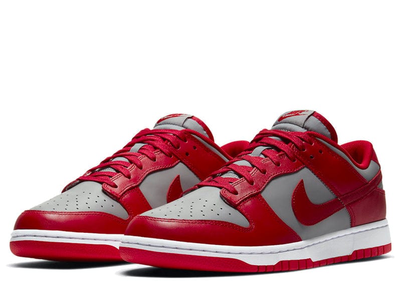 red and gray dunk lows