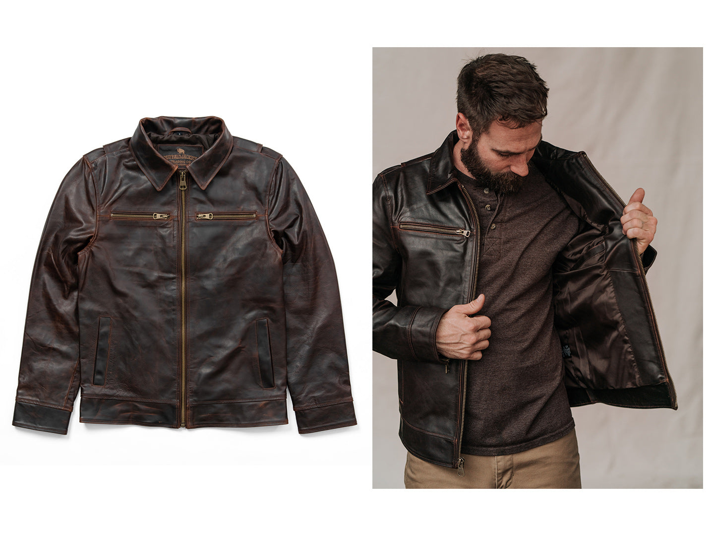 brown leather bomber jacket inside