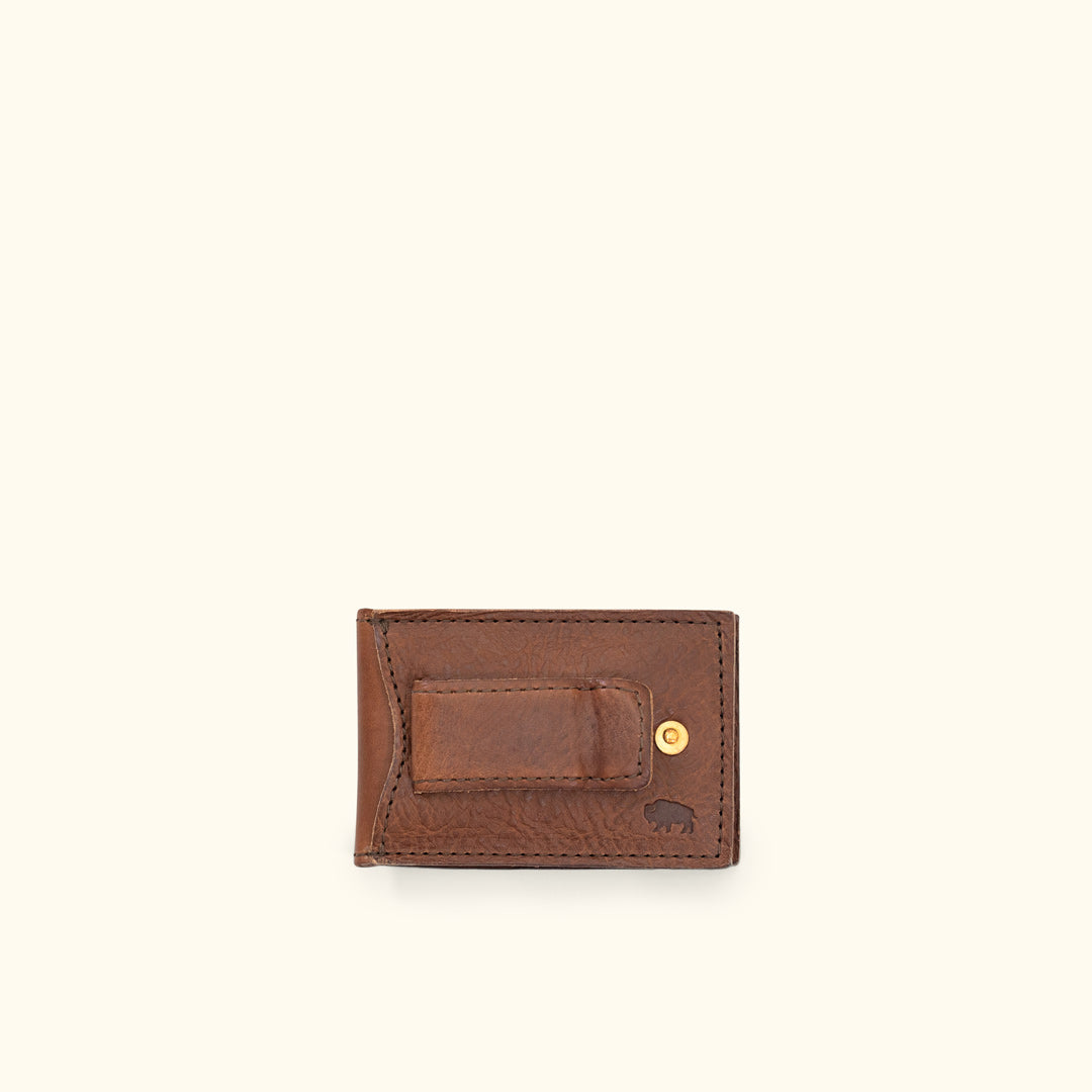 LOUIS VUITTON Brown Leather Magnetic Money Clip Wallet H6.2cm W3.3cm  Authentic