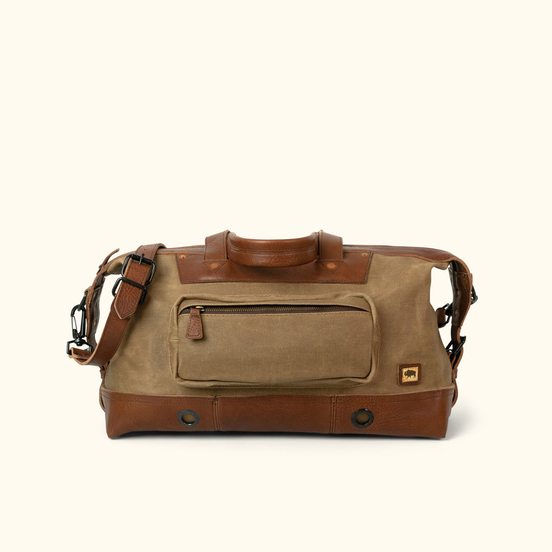 waxed canvas and leather messenger bag