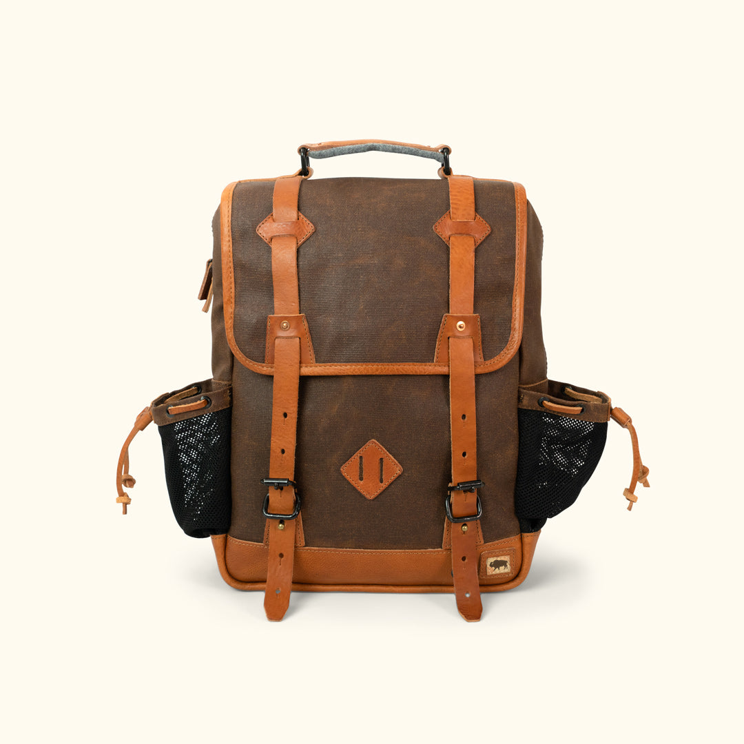 canvas backpack with water bottle pocket