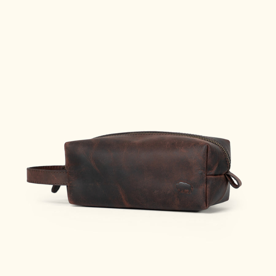 Leather Toiletry Bag for Men | Dopp Kit / Travel Pack Bootlegger Brown