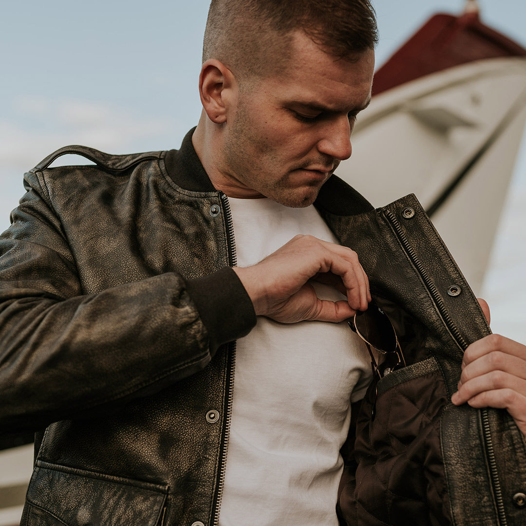 Rebel Bomber Leather Jacket | Distressed Black