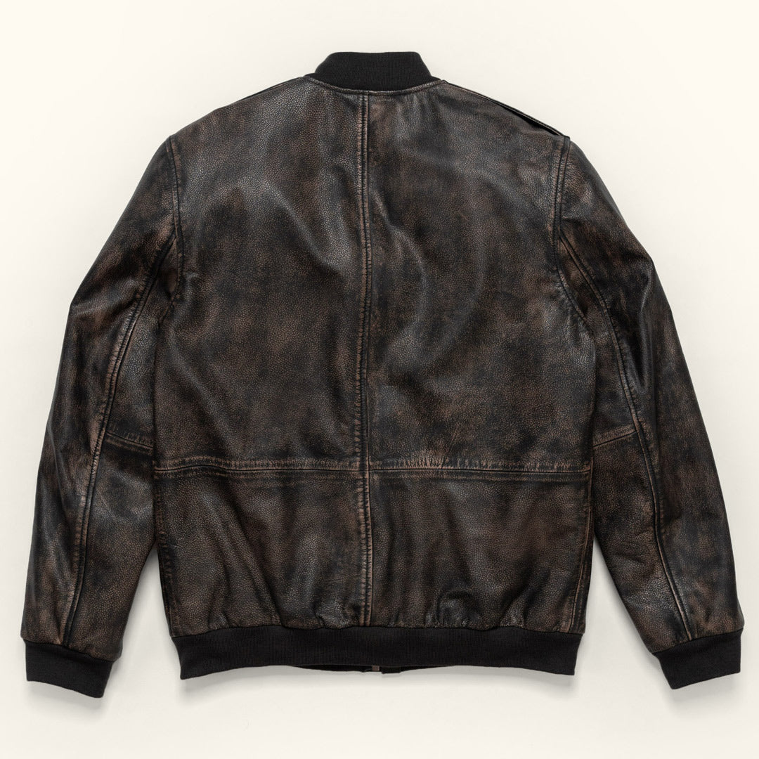 Rebel Bomber Leather Jacket | Distressed Black