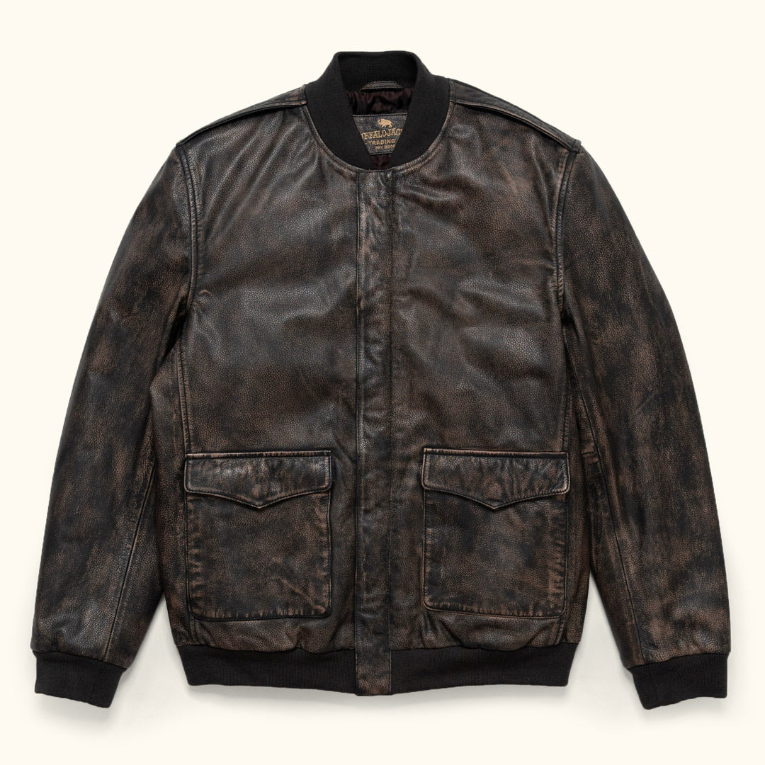 Rebel Bomber Leather Jacket | Distressed Black