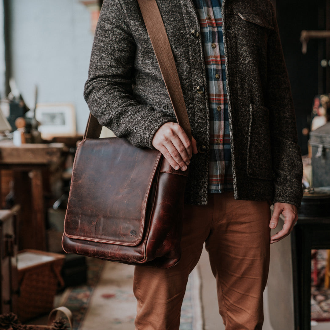 Brown vintage goat leather messenger Real satchel bag genuine laptop  briefcase | eBay