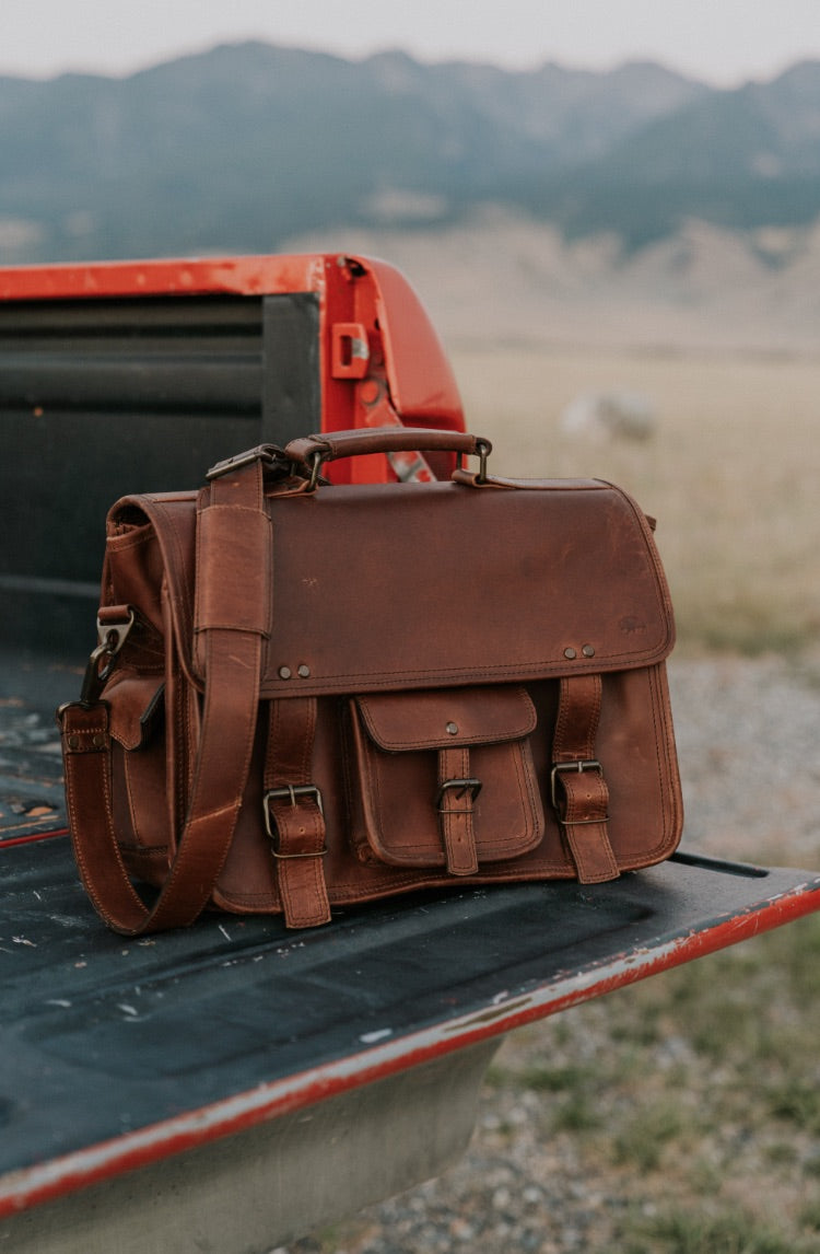 Roosevelt Buffalo Leather Satchel Messenger Bag | Amber Brown