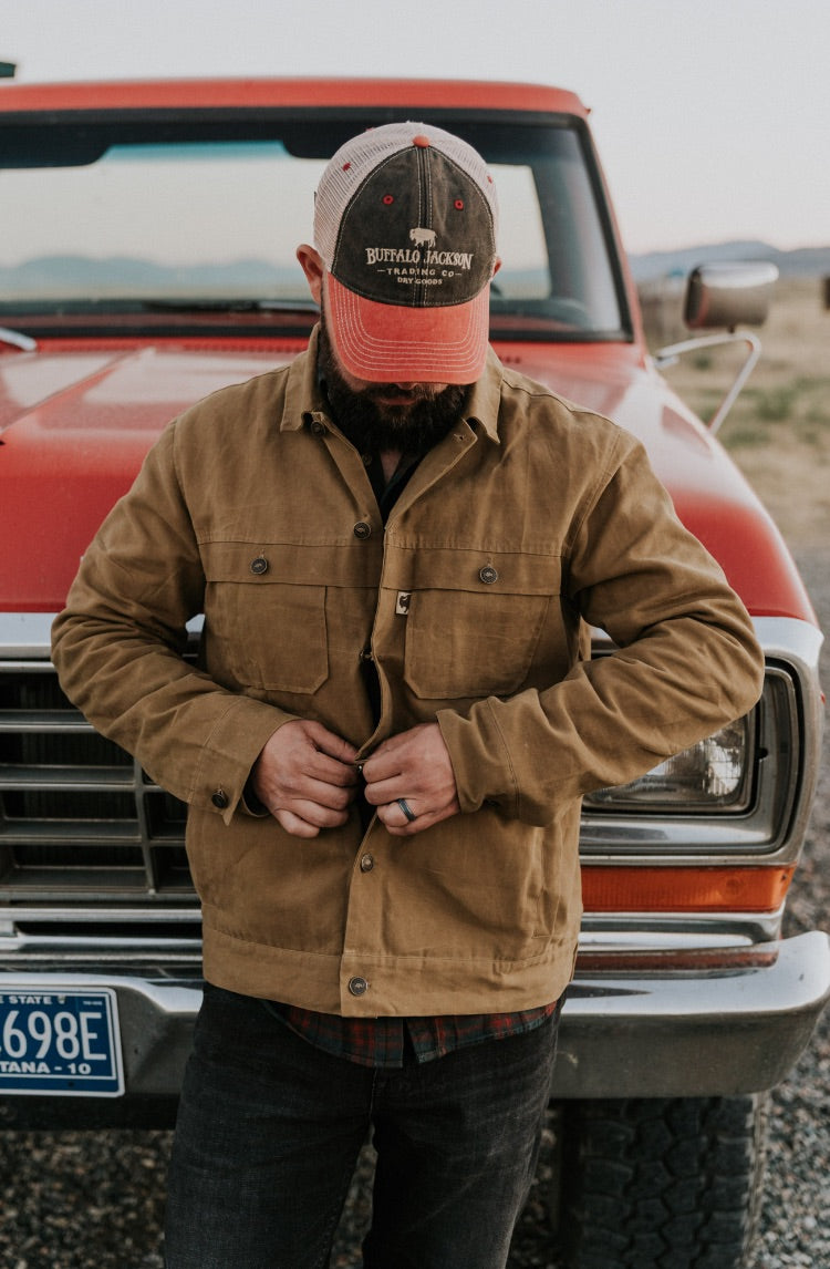 Flint and Tinder Flannel-Lined Waxed Trucker Jacket - Field Tan