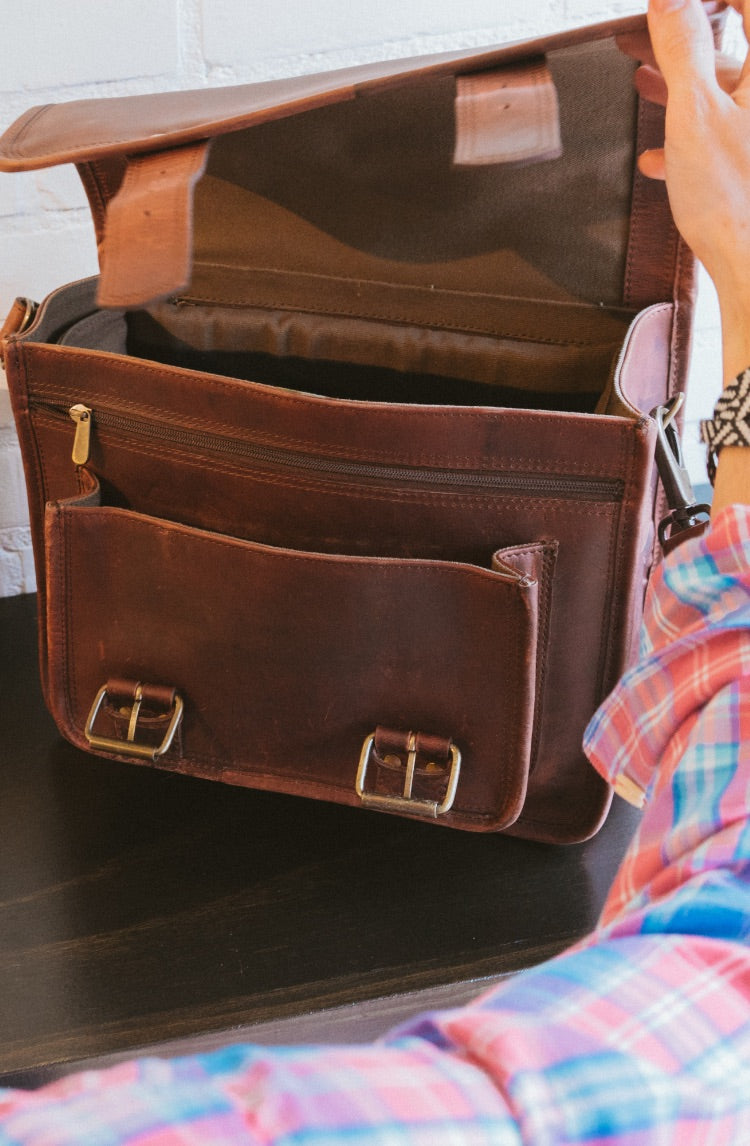 Men's Leather Satchel Bag (Dark Oak)