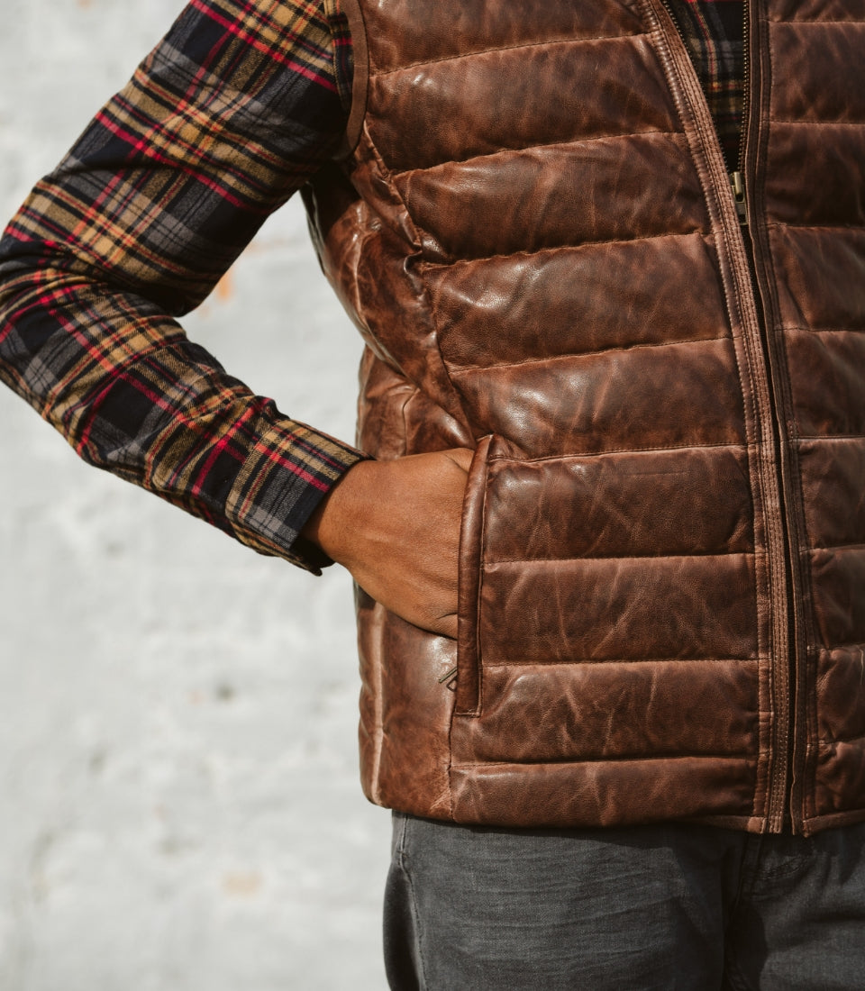 Buffalo Jackson Trading Co. Bridger Leather Down Jacket | Dark Brown - M