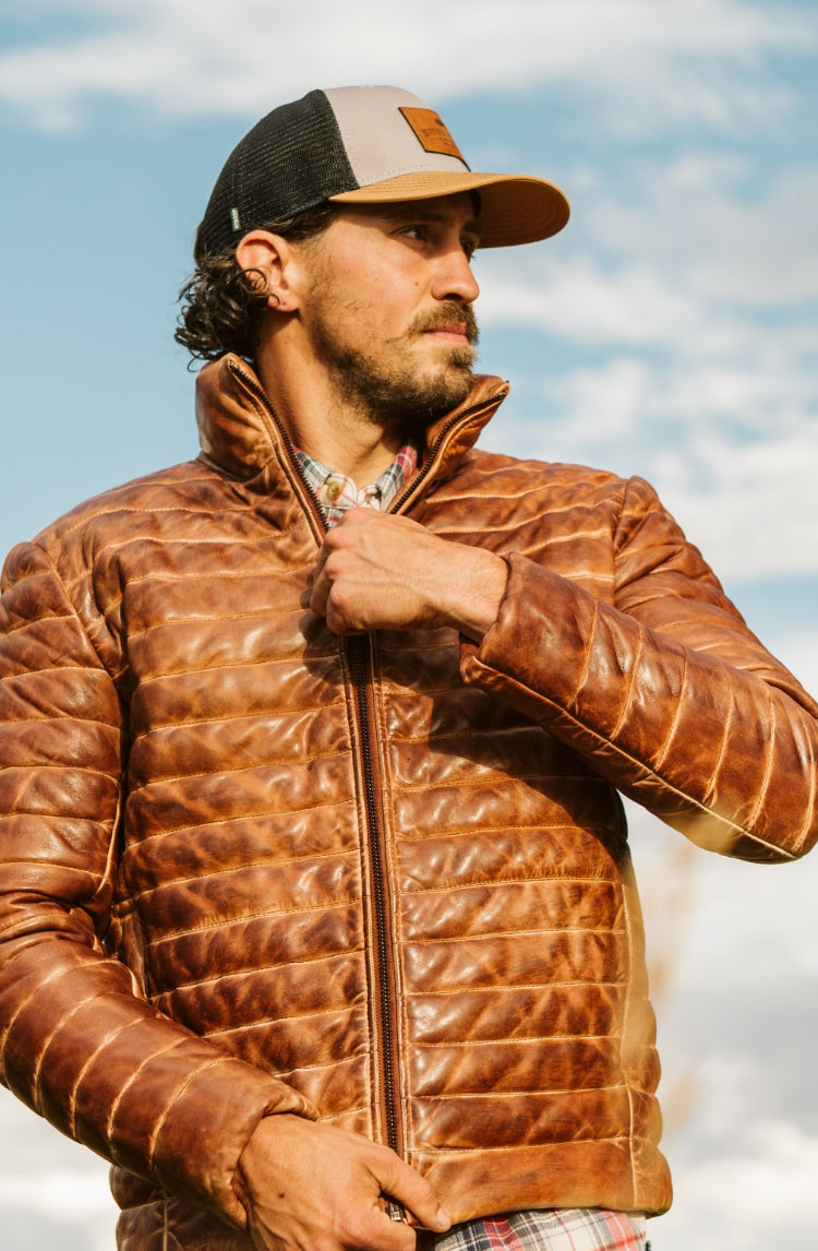 Leather Puffer Down Jacket (Light Brown) | Buffalo Jackson