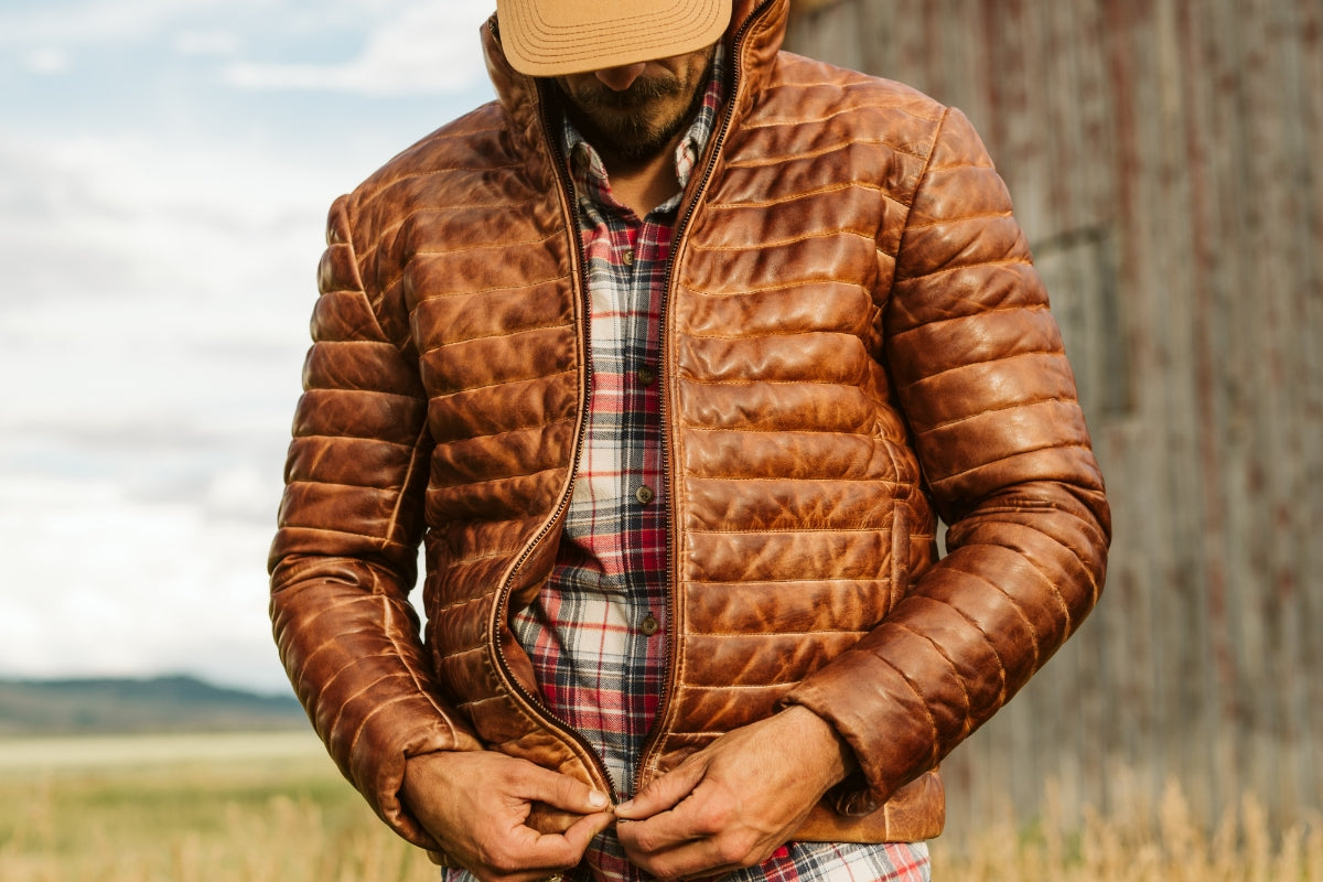 Leather Down Jacket (Brown & Tan)